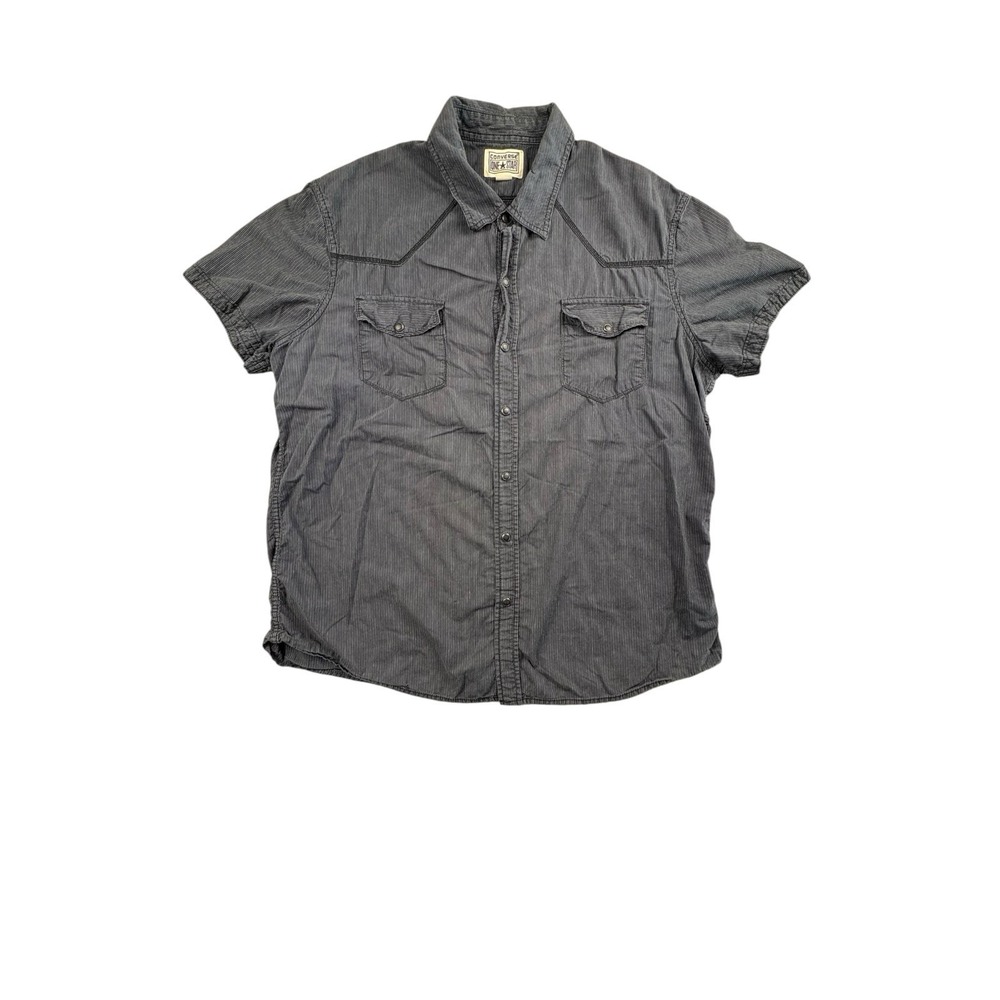 Converse One Star Men's XL Gray Stripe Snap Front Western Shirt